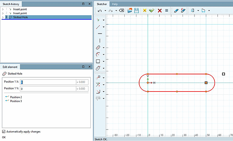 Langloch, von 2 Punkten definiert