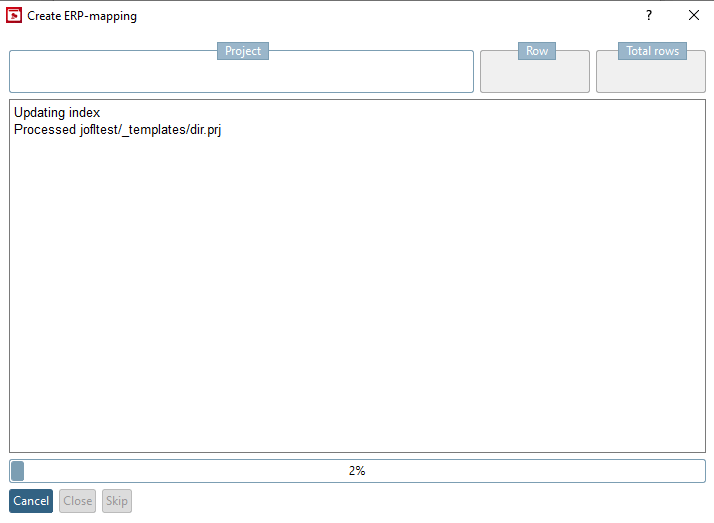 Dialog ERP-Mapping erstellen [Create ERP-mapping] mit Protokoll