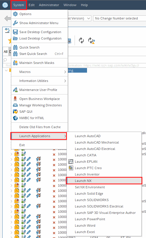 Start beispielsweise via System > Launch Applications > Launch NX