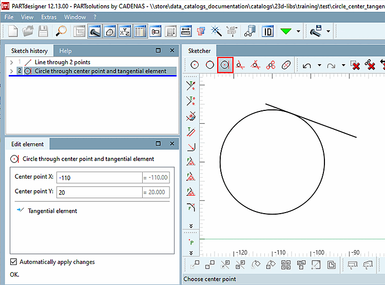 Kreis über Mittelpunkt auf dem Koordinatensystem und Mittelpunkt einer Seite des Vierecks