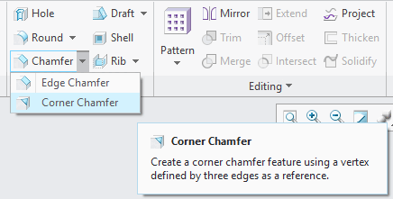Creo 4.0 Einstellungsoption; Kantenfase / Eckenfase