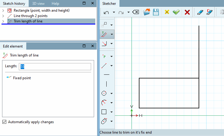 Linie verlängern - Ergebnis