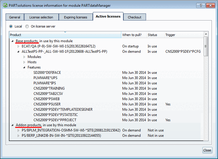 Basisprodukte [Base products] und Addons