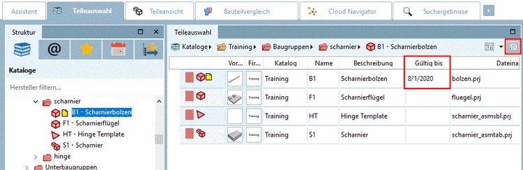 PARTdataManager -> Teileauswahl-> "Details" Modus
