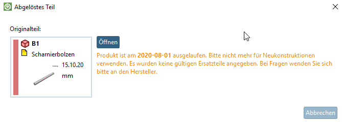 Beispiel: Projekt abgelaufen ohne Ersatzteil