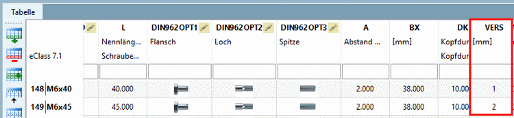 PARTdesigner mit Variable "VERS"- Beispiel: DIN 84