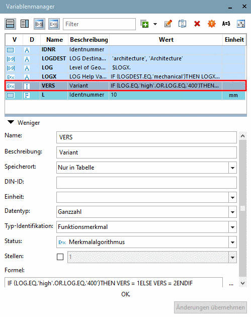 Variable für 3D-Modell-Variante (hier beispielhaft VERS benannt)