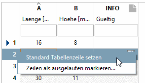 Standard Tabellenzeile setzen
