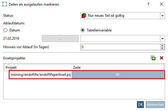 Ersatzprojekt eingetragen