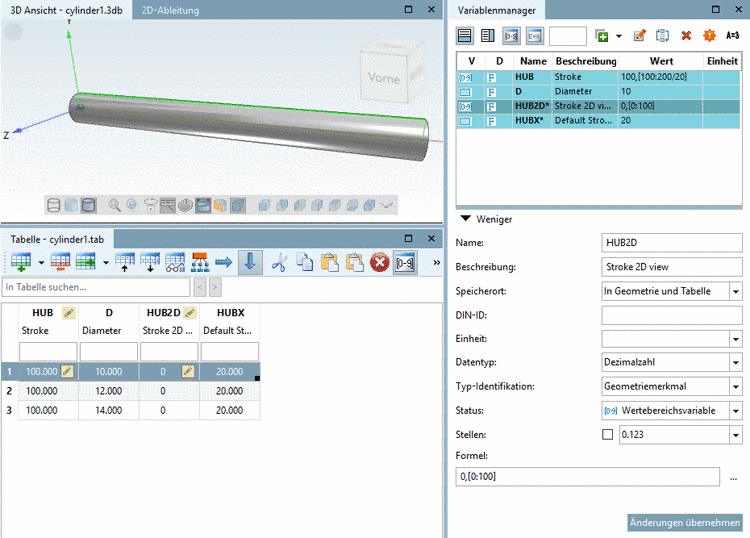 Variablen für alternatives Maß: 'HUB2D' und 'XHUB'