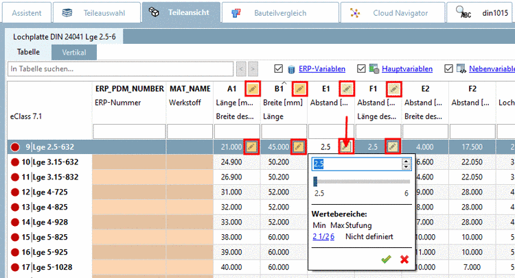 Halbzeug - Dimensionsmerkmal gepinnt