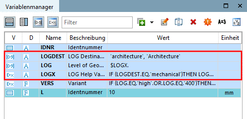 Variablenmanager mit LOGDEST, LOG, LOGX