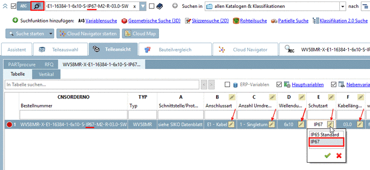 Beispielprojekt mit Typenschlüssel und Wertebereichen (gelbe Felder)
