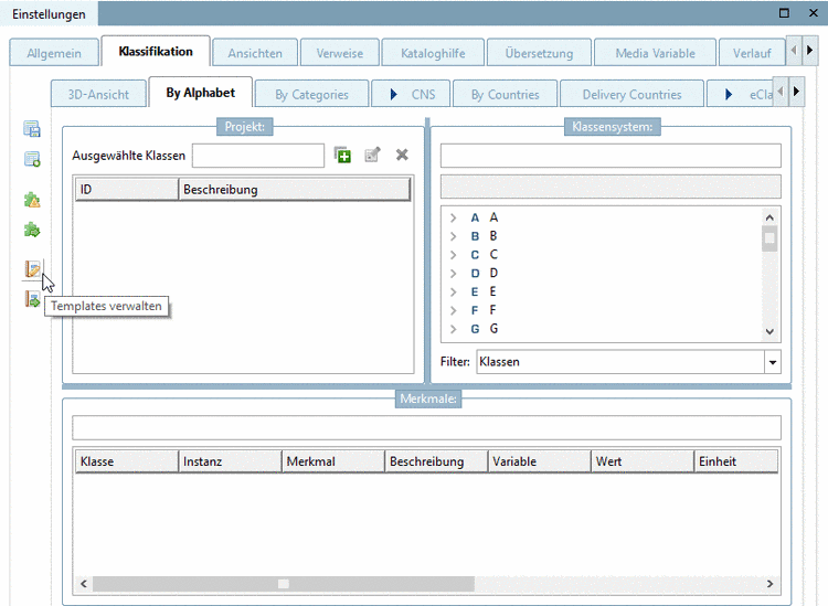 Registerseite Klassifikation