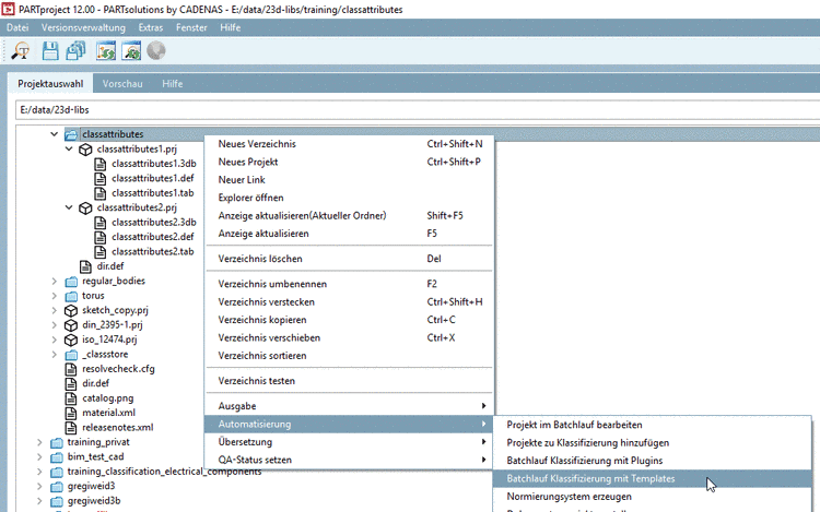 Batchlauf Klassifizierung mit Templates