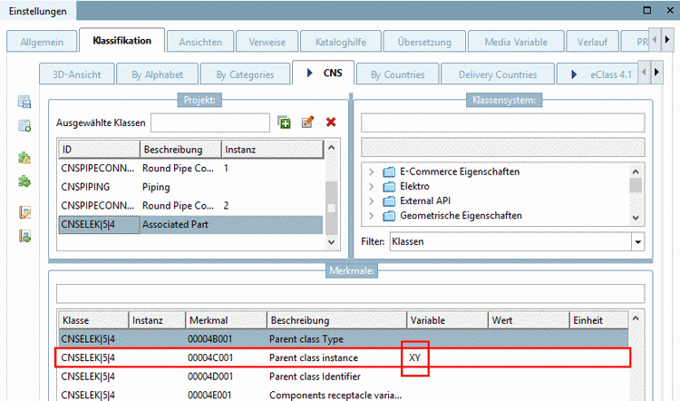 Merkmal mit zugewiesener Variable "XY"