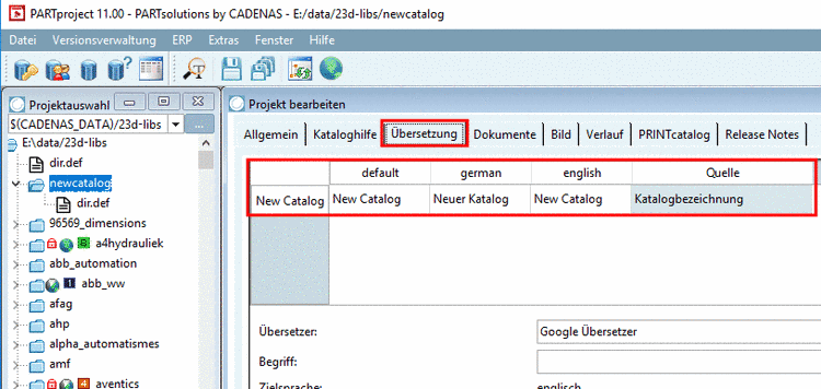 Registerseite Übersetzung