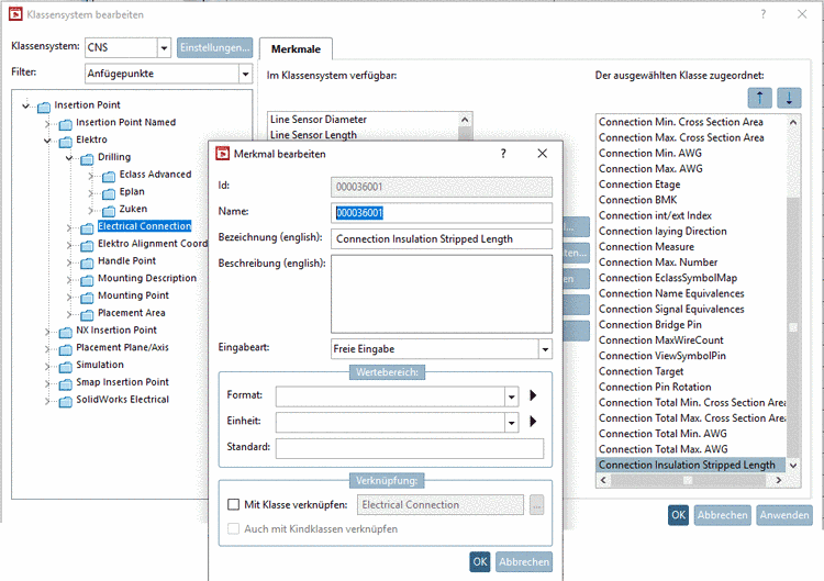 Beispielhaft Merkmal "Connection Insulation Stripped Length"