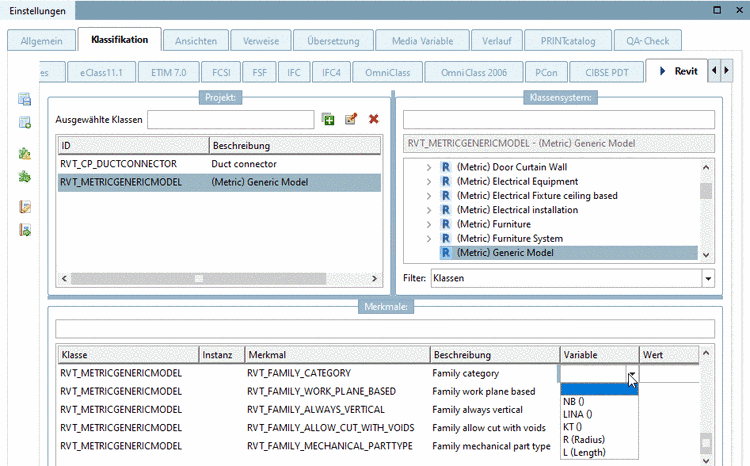 Die Abbildung zeigt die Merkmale der Revit-Klasse "(Metric) Generic Model"