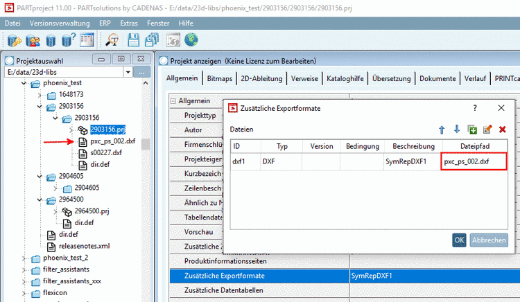 Beispiel anhand von Phoenix Contact 2903156.prj -> Einbinden der DXF-Datei