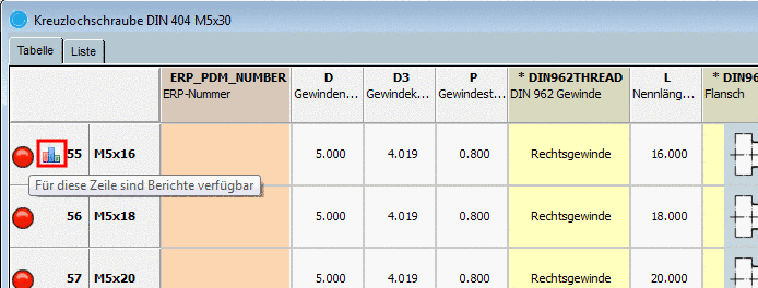 Tabelle mit Report-Icon
