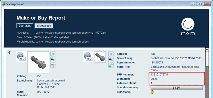 In dieser beispielhaften Abb. sind dies die Variablen "ERP-Nummer", "Werkstoff" und "Aktueller Status".