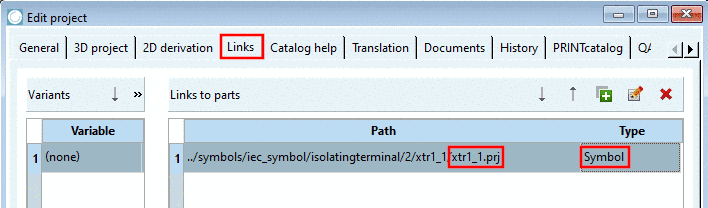 Hinzufügen des Symbols "xtr1_1" über den Crosslink-Mechanismus