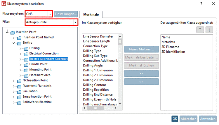 Beispiel: Klasse "Elektro Alignment Coordsys"