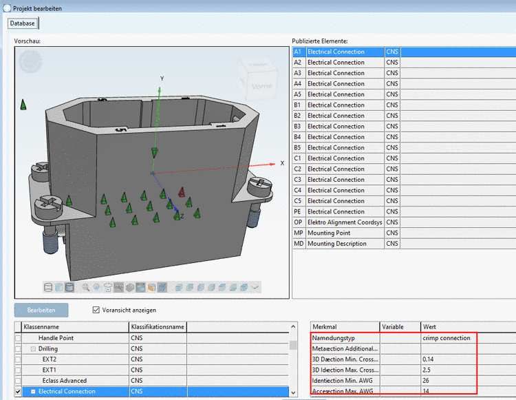 Publizierte Elemente: Merkmalswerte befüllt