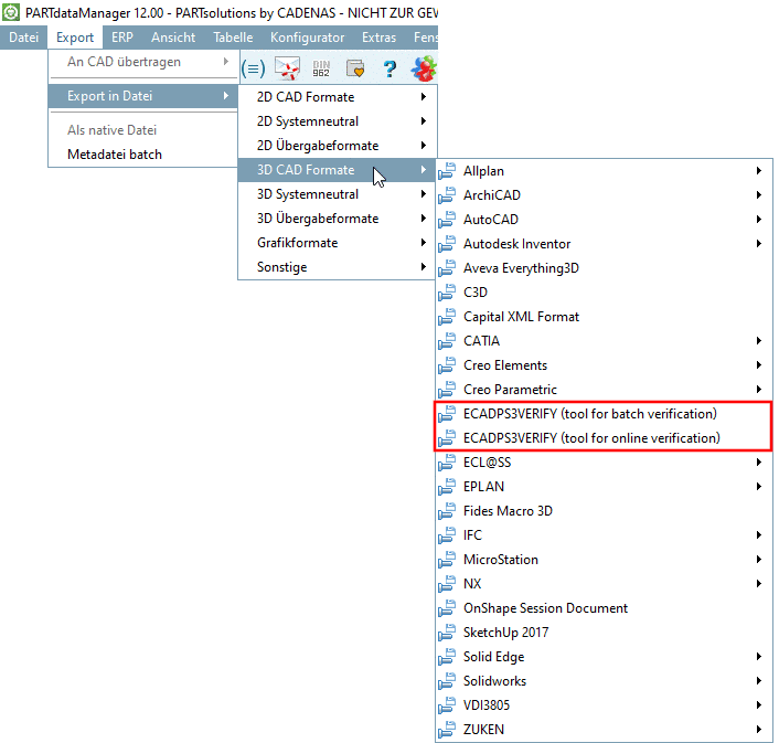 Aufruf aus PARTdataManager