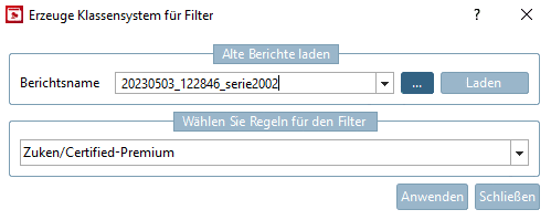 Dialog "Erzeuge Klassensystem für Filter"