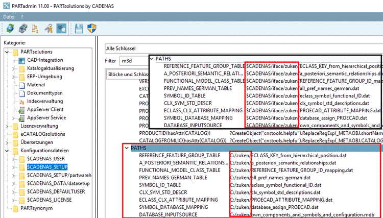 PATHS-Konfigurationseinträge: Hier wurden die Pfade für die Konfigurationsdateien explizit auf C:/Zuken umgeändert.