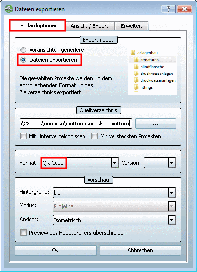 Registerseite Standardoptionen