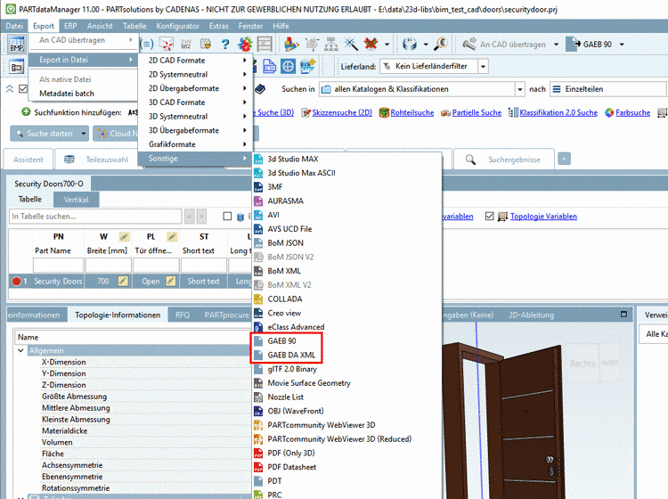 Export aus PARTdataManager