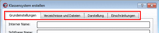 Reiter im Dialogfenster "Klassensystem erstellen"