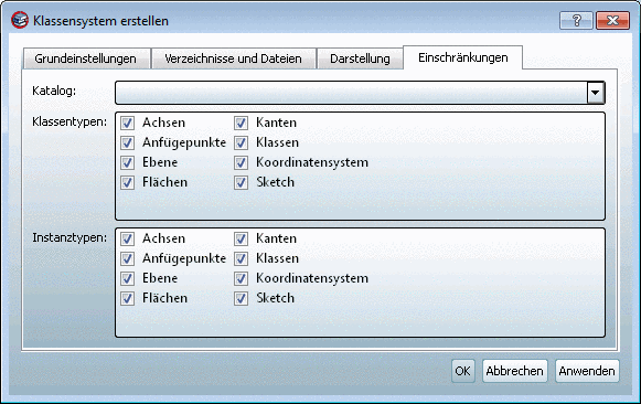 Registerseite "Einschränkungen"