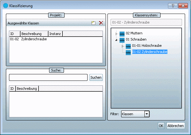 Dialogfenster "Klassifizierung"