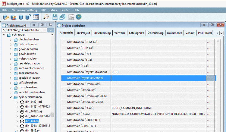 Dialogseite Allgemein -> Merkmale (myclass1)