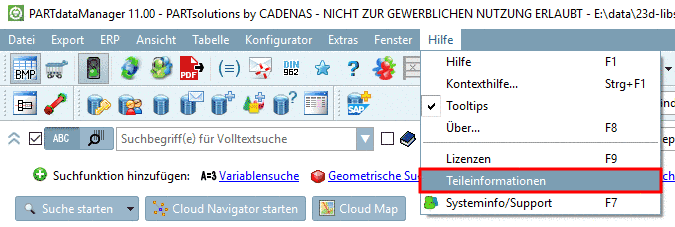 Teileinformation - Aufruf