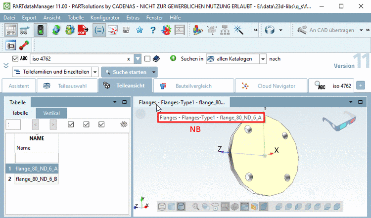Anzeige von NB im PARTdataManager