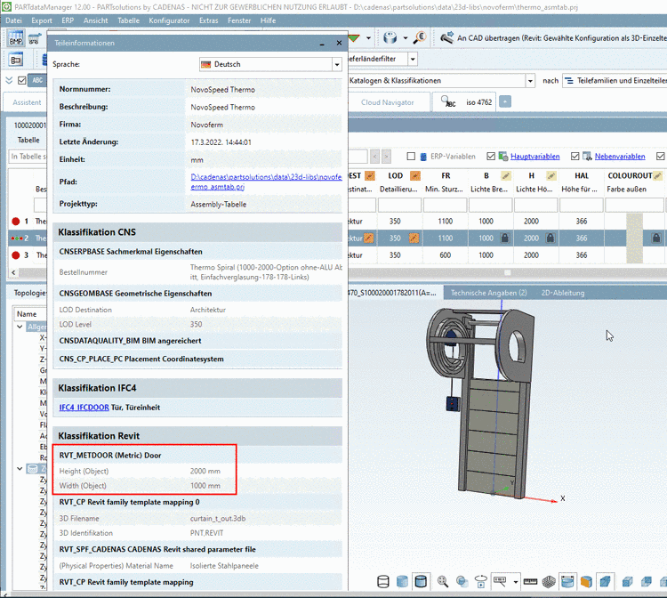 Bauteil in PARTdataManager