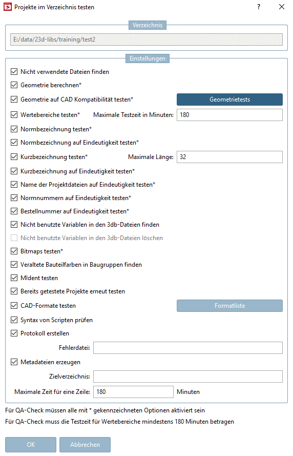 Projekte im Verzeichnis testenProjekte im Verzeichnis testen