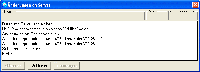 Dialogfenster 2 - Änderungen an Server