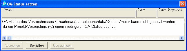 QA-Status setzen - Fehlermeldung