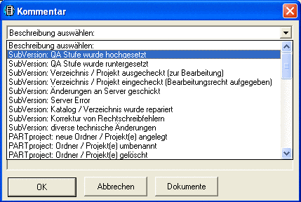 Status-Änderung auf Projekt-Ebene / Kommentar