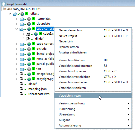 Projekte im Verzeichnis testen