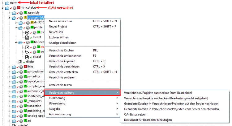 Kontextmenübefehl "Versionsverwaltung"