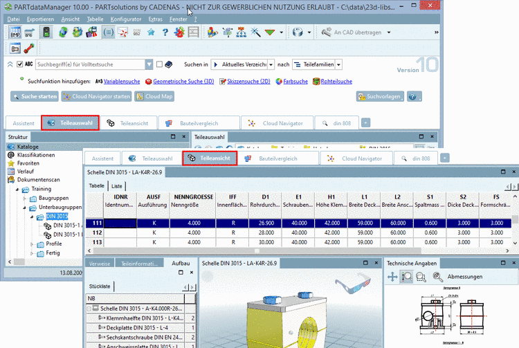 PARTdataManager: Teileauswahl und Teileansicht