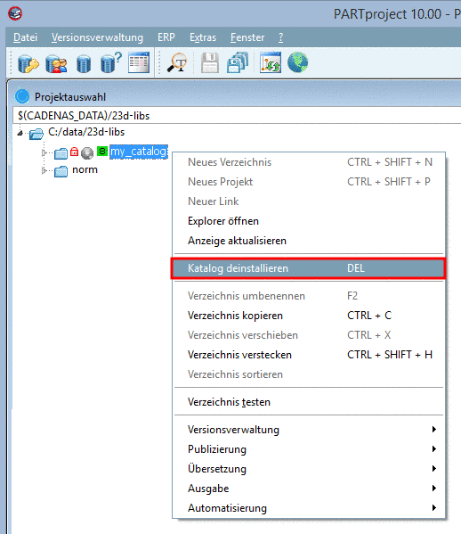Katalog deinstallieren