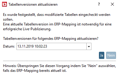 Tabellenversionen aktualisieren